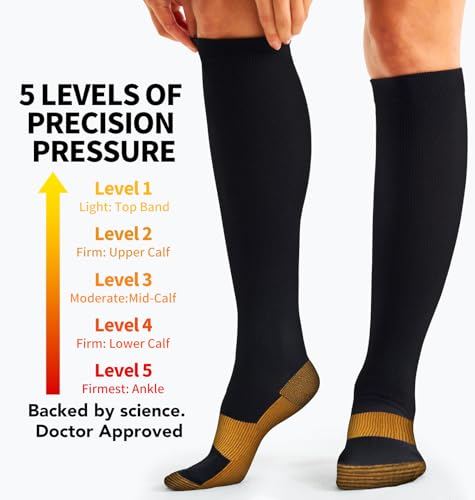 Image of Copper Compression Socks Women & Men Circulation(6 pairs) - Best for Running, Nursing, Hiking, Recovery & Flight Socks