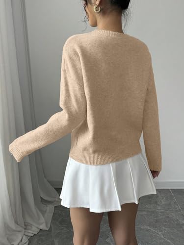 Image of Verdusa Women's Spring 3D Flower Appliques Crewneck Sweaters Long Sleeve Drop Shoulder Pullovers Knit Going Out Tops