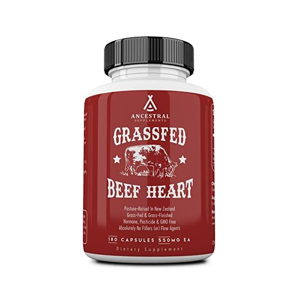 Ancestral-Supplements-Grass-Fed-Beef-Heart-Desiccated--Natural-CoQ10-Supports-Heart-Mitochondrial-and-Blood-Pressure-Health-180-Capsules Ancestral Supplements Grass Fed Beef Heart Supplement, 3300mg, CoQ10 Supplement with Grass Fed Beef Liver, Supports Energy, Immune, Heart and Mitochondrial Health, Non GMO, 180 Capsules