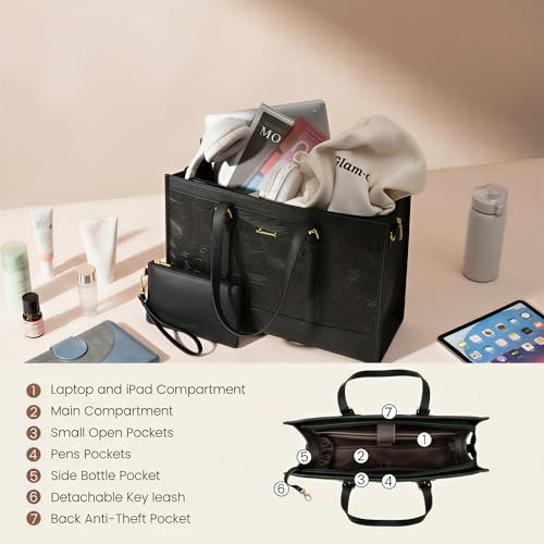 Image of LOVEVOOK Laptop Tote Bag for Women,17.3 Inch Vintage Laptop Bag with Clutch Purse,Large Capacity Leather Work Bag, Computer Bag Office Business Briefcase, Casual Handbag for Travel College Teacher