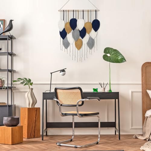 Alynsehom Tapeçaria de parede de macramê, tapeçaria de folha tecida feita à mão boho, decoração de a