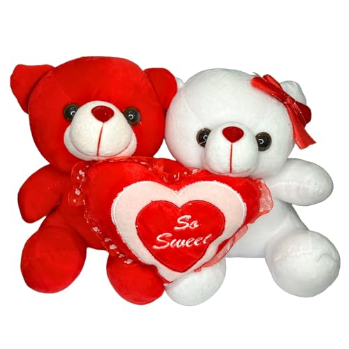 Image of DIKANG Red and White Teddy Bear with Heart for Valentine's Day Gift | Valentine Gift for Boyfriend /Girlfriend /Husband /Wife (25 CM, RED & White)