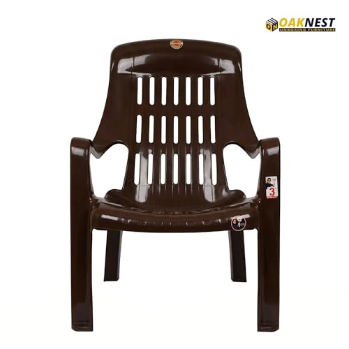 Image of Oaknest Unboxing Furniture Celloo Premium Plastic Relaxing Chair with Armrests | Ergonomic High-Back Lounge Seating for Home, Garden & Balcony (Brown), Count of 2