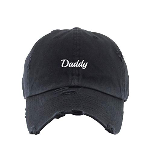 Cursive Daddy Dad Vintage Baseball Cap Embroidered Cotton Adjustable Distressed Dad Hat Brush Black
