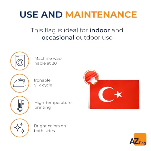 Image of AZ FLAG - Turkey Flag - 3x5 Ft - 100D Polyester Turkish Banner with Two Metal Grommets - Fade Resistant - Vivid Colors - 3' x 5' Feet - 150x90 Cm