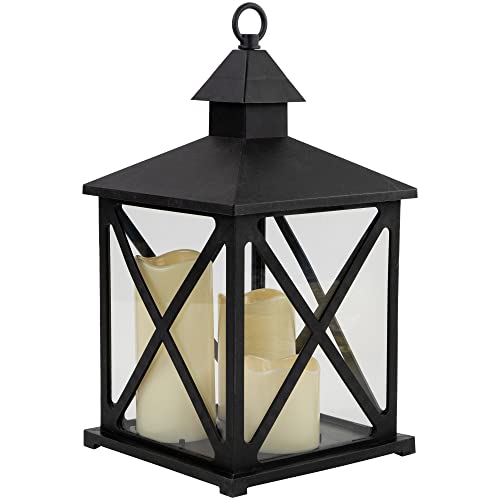 Image of Northlight LED Candle Lantern with 3 Flameless Candles - 12.5 inch - Black