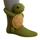 Cute Sea Turtle Socks, Cozy Knitted 3D Animal Design Winter Socks, Brown, Novelty Character Crew Socks for Holiday, Christmas Gift (Sea Turtle)