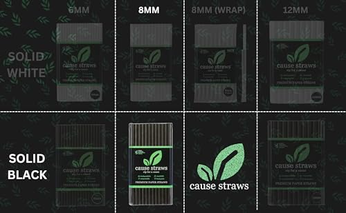 Image of Biodegradable Premium Drinking Straws | 100 Straws (8mm Wide) | Black Colour | Best for Juice, Soft Drinks and Cocktails | Sip for A Cause | (8MM, Black)