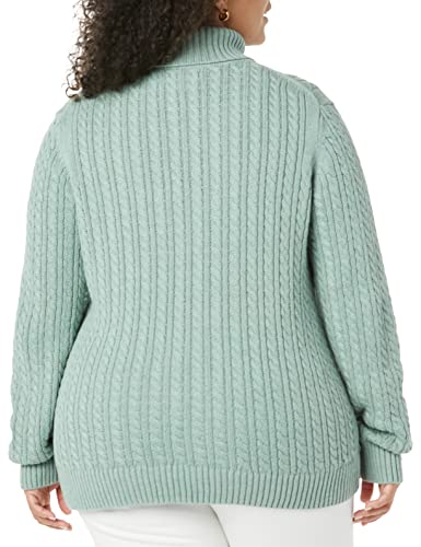 Amazon Essentials Damen Leichter Rollkragenpullover Mit Zopfmuster (Erhältlich In Übergröße), Salbeigrün Meliert, L