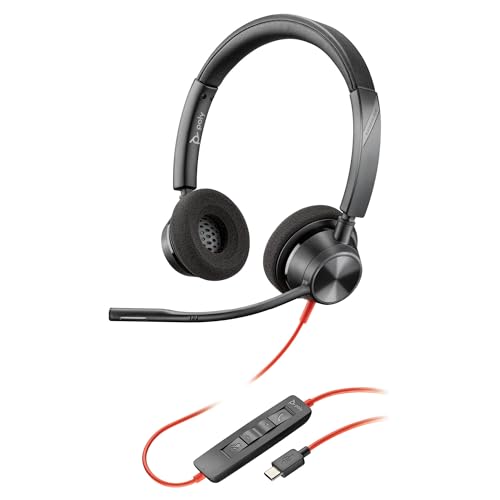 Micro-casque filaire Poly Blackwire 3320 – Perche de microphone flexible – Stéréo hi-fi – Connexion à un PC/Mac via USB-C ou USB-A – Fonctionne avec Teams/Zoom