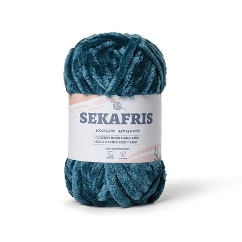 Image of Fuzzy Chunky Chenille Yarn for Crocheting,Soft Plush Yarns for Hand Knitting,Bulky 100 g(49.2 yd) Baby Blanket Yarn for Crocheting Amigurumi,Crochet Fluffy Velvet Yarns (Sapphire Blue)