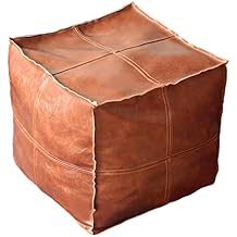 Unstuffed Pouf Cover Foot Stool Hassock Storage Ottoman Foot Rest Cover Premium Home Decoration Gifts, Square Light Brown, Multi