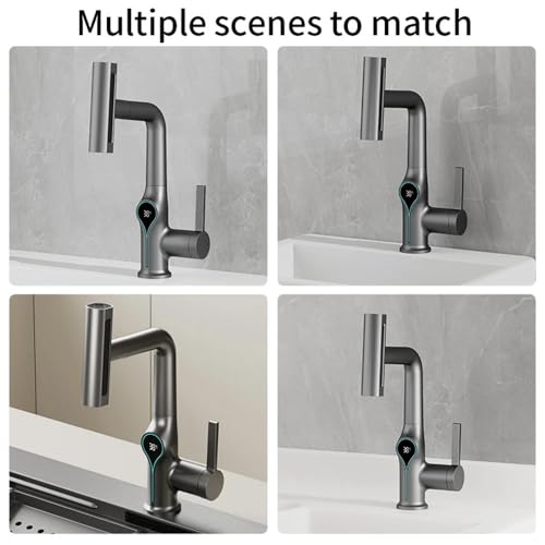 Mitigeur de lavabo extractible avec affichage de température LED et jet cascade - 6