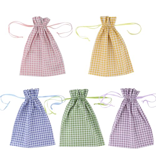 Meseey - 5 bolsas grandes de arpillera de Pascua con cordones de 16 x 12 pulgadas, bolsas de regalo con cordón a cuadros de búfalo, bolsas de regalo reutilizables para Pascua, primavera, fiesta de