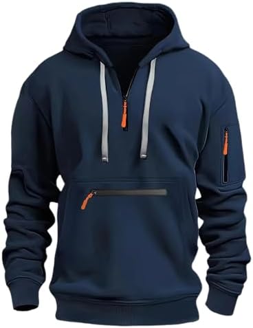 mens hoodies 1/4 Zip Pullover Hoodie Pocket Drawstring Tracksuit Tops Cuff Overhead Slim Fit Casual Gym Skiing Sports Warm Hoody Sweatshirts Grey