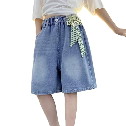 2-3 Years Girls Bow Tie Baggy Bermuda Jean Shorts Trendy Fashion Summer Clothes Jorts High Waist Wide Leg Denim Shorty with Pockets Blue