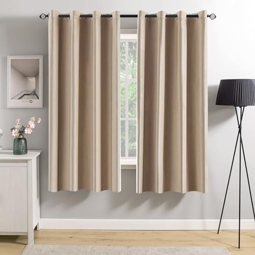 MIULEE Velvet Blackout Curtains Camel Beige 52 x 63 Inch Length 2 Panels