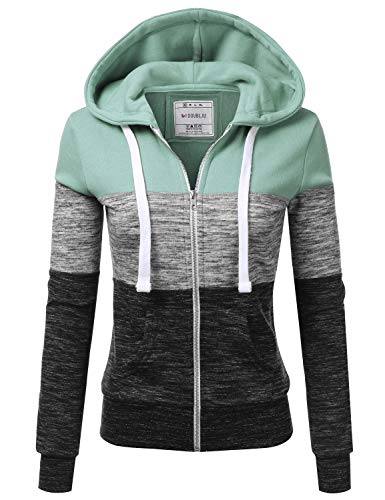 Doublju Lightweight Thin Zip-Up Hoodie Jacket for Women with Plus Size Dustyblue 3X