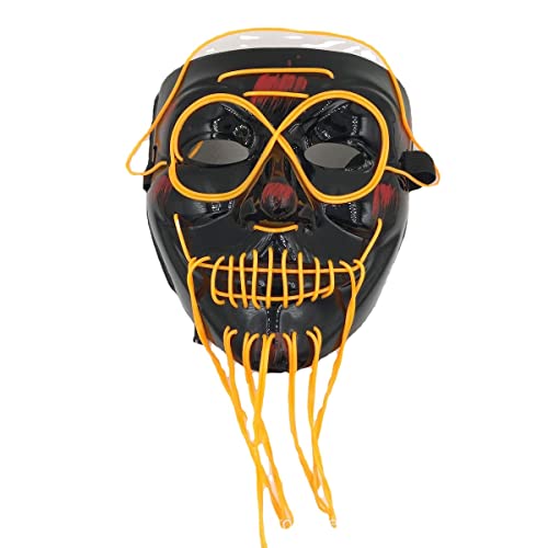 BCATTAW Máscara luminosa negra en forma de V para cosplay, hombre viejo barbudo, accesorios fluorescentes, accesorios de baile, ambiente de Halloween, máscara de terror para Halloween, carnaval