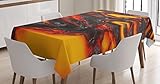 Ambesonne Volcano Tablecloth, Large Molten Lava Vibrant Colored Hot Flowing Magma Image Cracked Burning Earth, Dining Room Kitchen Rectangular Table Cover, 52' X 70', Orange Yellow