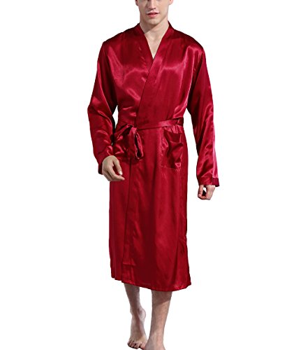 Men's Satin Kimono Robe Spa Bathrobes Loungewear Sleepwear Long Bathrobe Lightweight Silk Nightwear