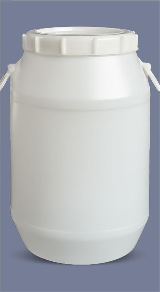 Plastic Water Storage Barrel, Drum with Dual-Layer Lid, Sealed Container with Handles, Plastic Barre(White,30L)