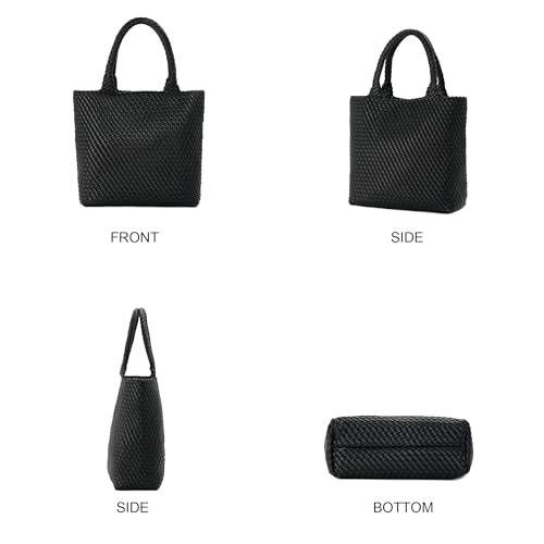 Image of BAGOK Woven Tote Bag for Women, Handwoven Vegan Leather Shoulder Bag with Clutch, Large Tote for Work, Travel & Beach