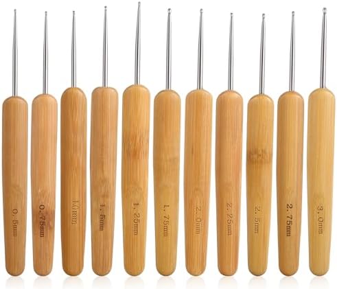 11PCS Dreadlock Crochet Hook, Stainless Steel Needle Tool, Bamboo...