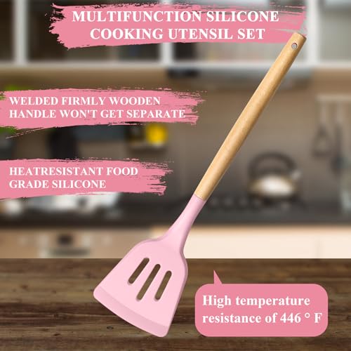 HaWare 10-Piece Silicone Kitchen Utensil Set with Wooden Handles - Image 3