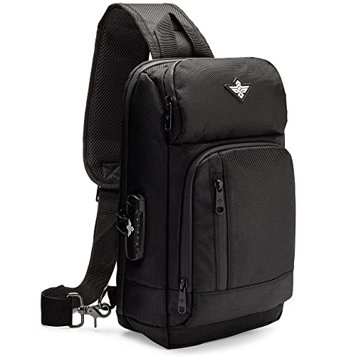 Equinox Sling Backpack Anti Theft Combination Lock Chest Shoulder Bag Waterproof Crossbody Casual Daypack (Black)