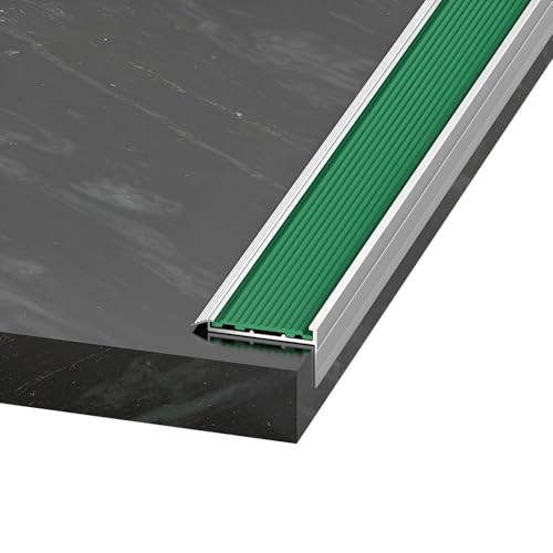 100/134 cm Perfil de protección para borde de escalón en forma de L, perfil angular de aluminio para escaleras con tira de goma antideslizante(Green,90x5x2cm)