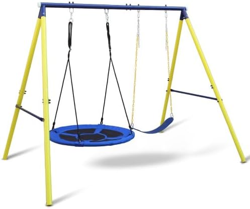 Playground Sets for Backyards for Kids 3-8, 2 in 1 Metal Swing Sets, Heavy-Duty Swing Sets for Backyard with a Saucer Swing and a Belt Swing (2 in 1)