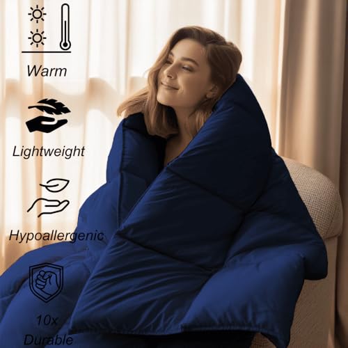 Image of Full Size Comforter Set - All Season Down Alternative Bedding Comforter Set - Quilted Duvet Insert with Corner Tabs - Box Stitched Blanket - Breathable, Soft - Navy Blue