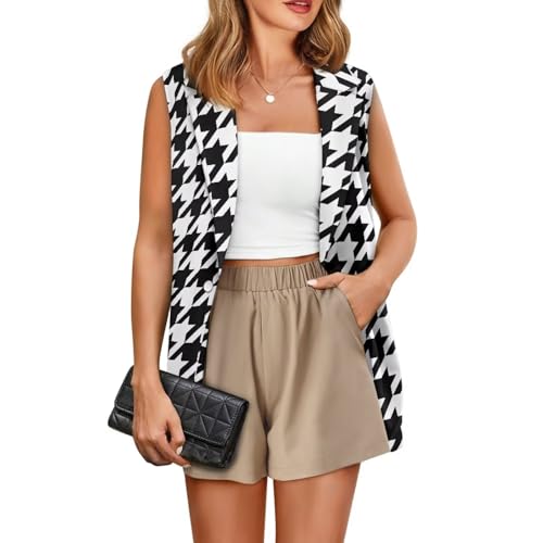 Women's Houndstooth Casual Blazer Lightweight Daily Work Wear Sports Jacket Classic Vintage Houndstooth Plaid Print3