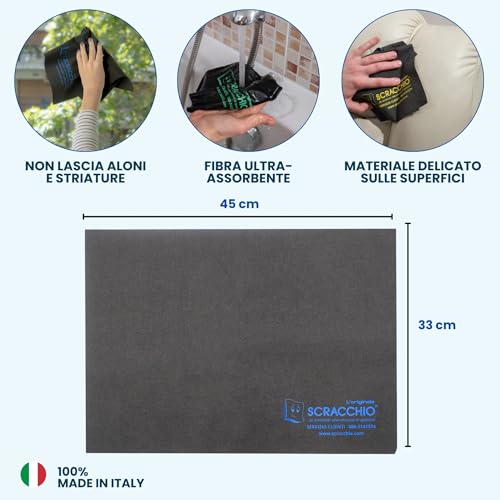 Scracchio L'originale, Il Panno Magico In Microfibra Brevettata Con Durata +5 Anni Che Pulisce Solo Con Acqua. Panno Multiuso, Pulisci Dai Vetri All'acciaio Con Zero Aloni, Risultato Garantito. (2Pz) - 2
