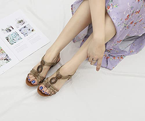 Fralosha Wedge Sandals For Women Dressy Open Toe Comfy Casual Summer High Heel Platform Breathable Beach Sandals Brown 10.5 #TOP5