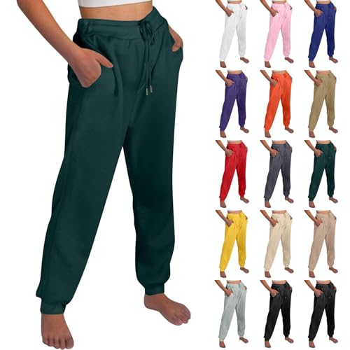 Pantalon de survêtement pour femmes petit, pantalon de jogging ample et uni à ourlet retroussé en molleton Pantalon de détente au toucher doux avec poches...