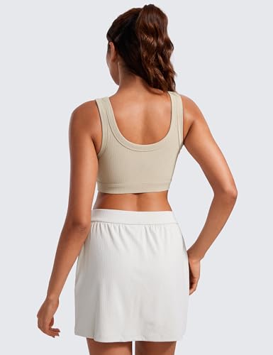 Image of CRZ YOGA Ribbed U Neck Sports Bras | Medium Support, Removable Pads, Casual, Wide Straps, for Women