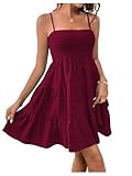 SOLY HUX Women's Sundress Smock Cami Mini Dress Sleeveless Swing A Line Short Dresses Casual Cute Summer Dresses Plain Burgundy Small