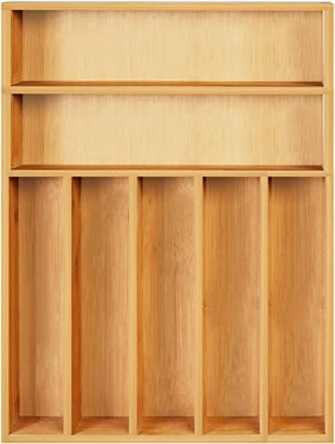 Utopia Kitchen Bamboo Silverware Organizer- 7 Compartments – Bamboo Drawer Organizer 17 x 13 x 2.36 Inches – Bamboo Hardware Organizer (Natural)