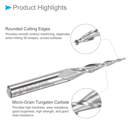 CoCud Kegelkugelfräser mit 0,5 mm Radius, 6 mm Schaft, 10 Grad Winkel, Mikrokorn-Hartmetall, 2 Schneiden, CNC-Fräser - (Anwendungen: für Edelstahl und Aluminium)