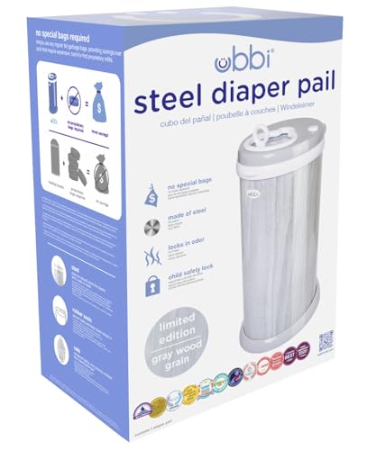 Image of Ubbi Steel Diaper Pail, Odor Locking, No Special Bag Required, Award-Winning, Registry Must-Have, Woodgrain