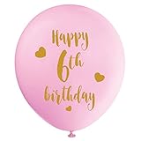 Pink 6th Birthday Latex Balloons, 12inch (16pcs) Girl Gold Happy Sixth Birthday Party Decorations Supplies
