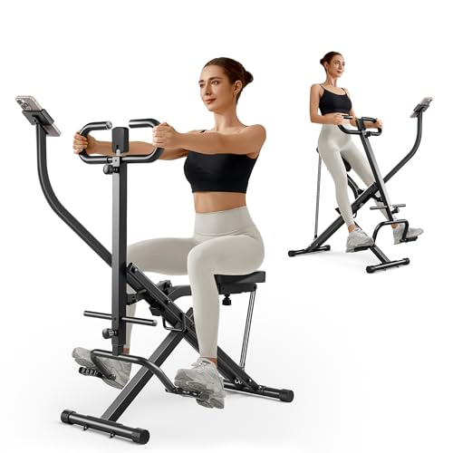 UMAY Squat Machine with Phone Holder, Foldable Exercise Equipment for Home, Squat Rowing Machine with 3 High-Strength Resistance Band, Squat Assist Trainer for Arm, Glute & Leg Workout (Black)