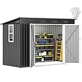 DWVO 9.1x4.2ft Large Tool Storage Shed with Window, Lockable Doors, and Sloped Roof, Oversized Steel Outdoor Storage Shed for Garden, Patio, Garage, Backyard, Lawn - Dark Gray