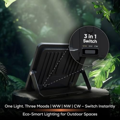 Image of Nortek Eshaa 100W LED Flood Light, 3 Color in 1 (Warm White /Natural White /Cool White) with Switch | Waterproof IP66 Outdoor Security Light | Wide Beam Angle | BIS Approved | 2 Year Warranty