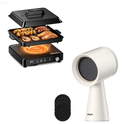 olayks Portable Range Hood, Desktop Range Hood with 3 Speed Exhaust Fan and olayks Induction Cooktop, Portable Induction Cooktop with Cooking Pot and Grill Pan