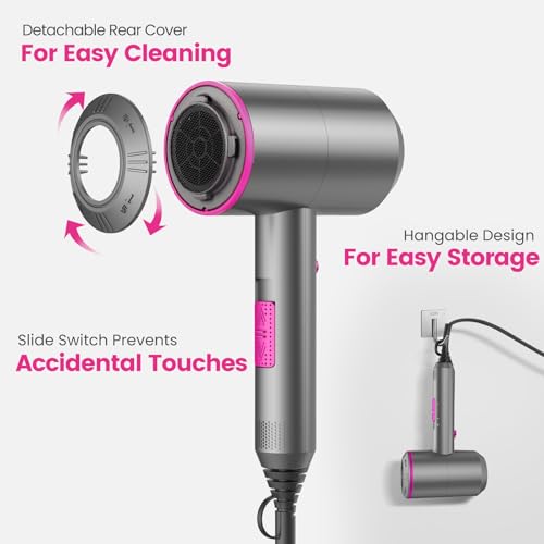 HappyGoo Hair Dryer Professional Ionic Hairdryer with 2 Speed 3 Heat Setting, Cool Shot Button, 1 Diffuser & 2 Concentrator, Hairdryers for Women & Man - Image 3