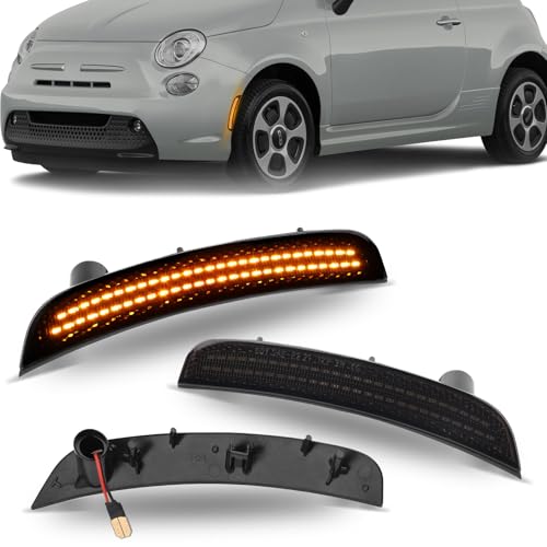 Centika Amber LED Side Marker Lights Smoke Lens Side Marker Light Assembly Compatible with 2012-2019 Fiat 500 500e LED Front Bumper Reflector Side Marker, Pack of 2