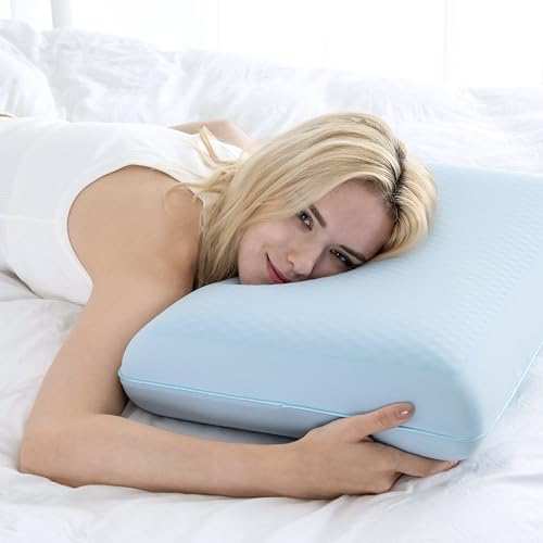 Image of EGOHOME Cooling Gel Memory Foam Pillow - Reversible Cooling Cover, Neck Support for Side, Back and Stomach Sleepers, Removable & Machine Washable, All-Season Comfort, Queen Size, Blue